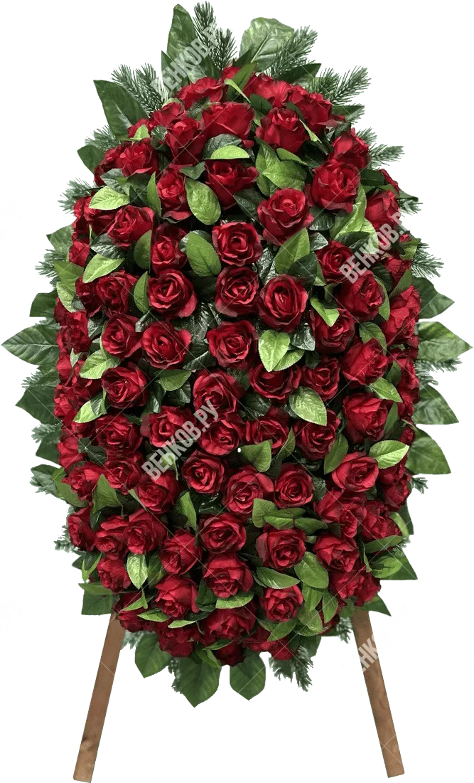 Траурный венок из искусственных роз (красный), 140 см на стойке Classic №3