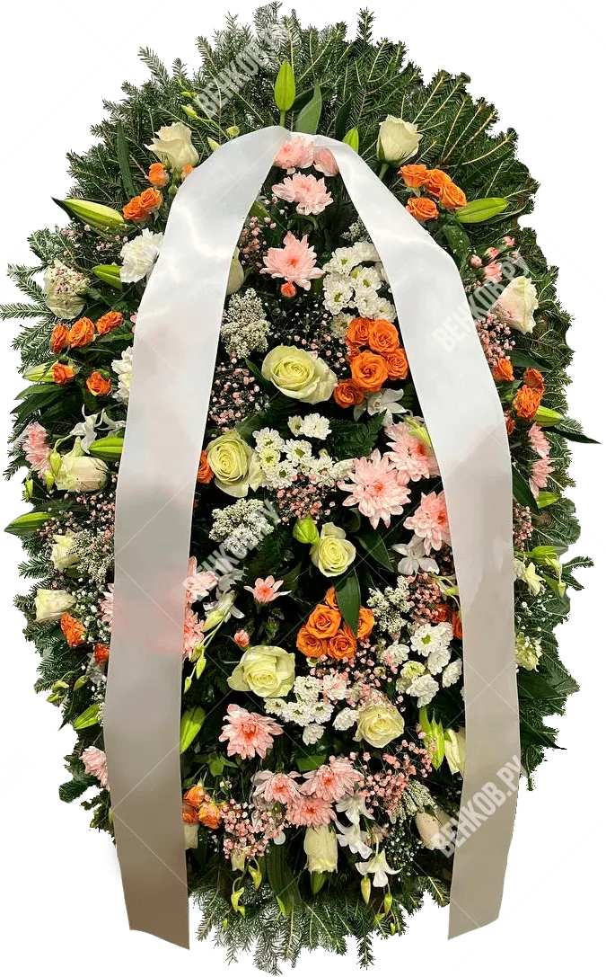 Ритуальный венок из живых цветов с лентой