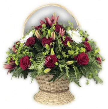 Ритуальная корзина из живых цветов №4 (50х50 см) 30 роз